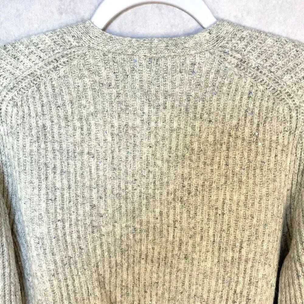 Michael Stars Laurel Sweater Womens XS Petite Gray Wool Sequins V Neck $198 NEW!